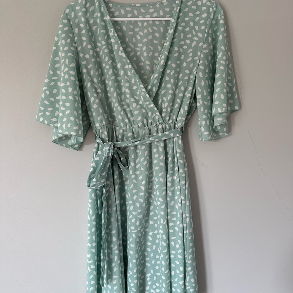 SHEIN Green Ruffled Wrap Sundress